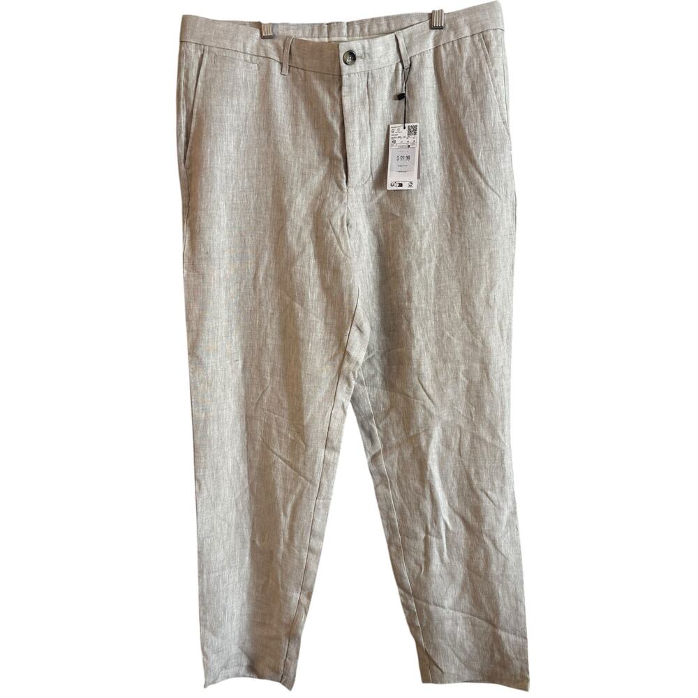 NWT Mango MNG Men’s 100% Linen Pants Slim Fit Pockets Off White Size 38